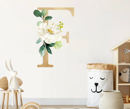 Bohemian Floral Gold Alphabet Letters Initial Wall Decal - BR116