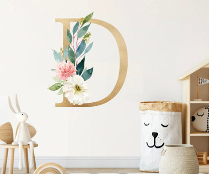 Bohemian Floral Gold Alphabet Letters Initial Wall Decal - BR116