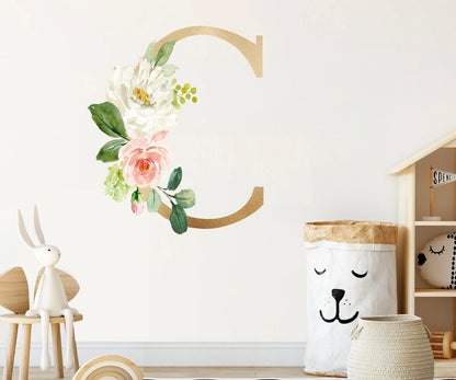 Bohemian Floral Gold Alphabet Letters Initial Wall Decal - BR116