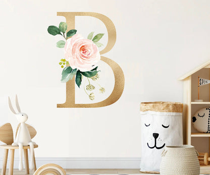 Bohemian Floral Gold Alphabet Letters Initial Wall Decal - BR116