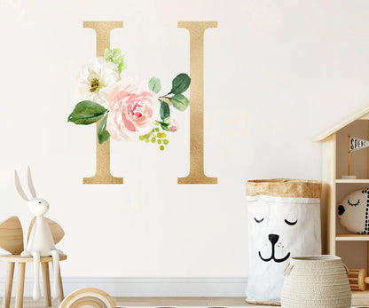 Bohemian Floral Gold Alphabet Letters Initial Wall Decal - BR116