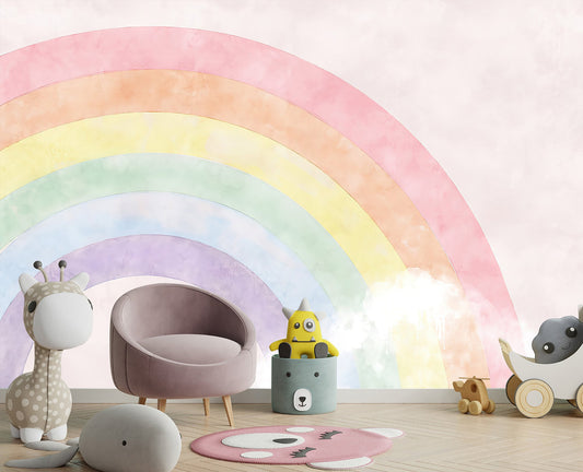Peel and stick Rainbow Wall Mural - with Clouds - Vibrant Kids Room Decor - WM001