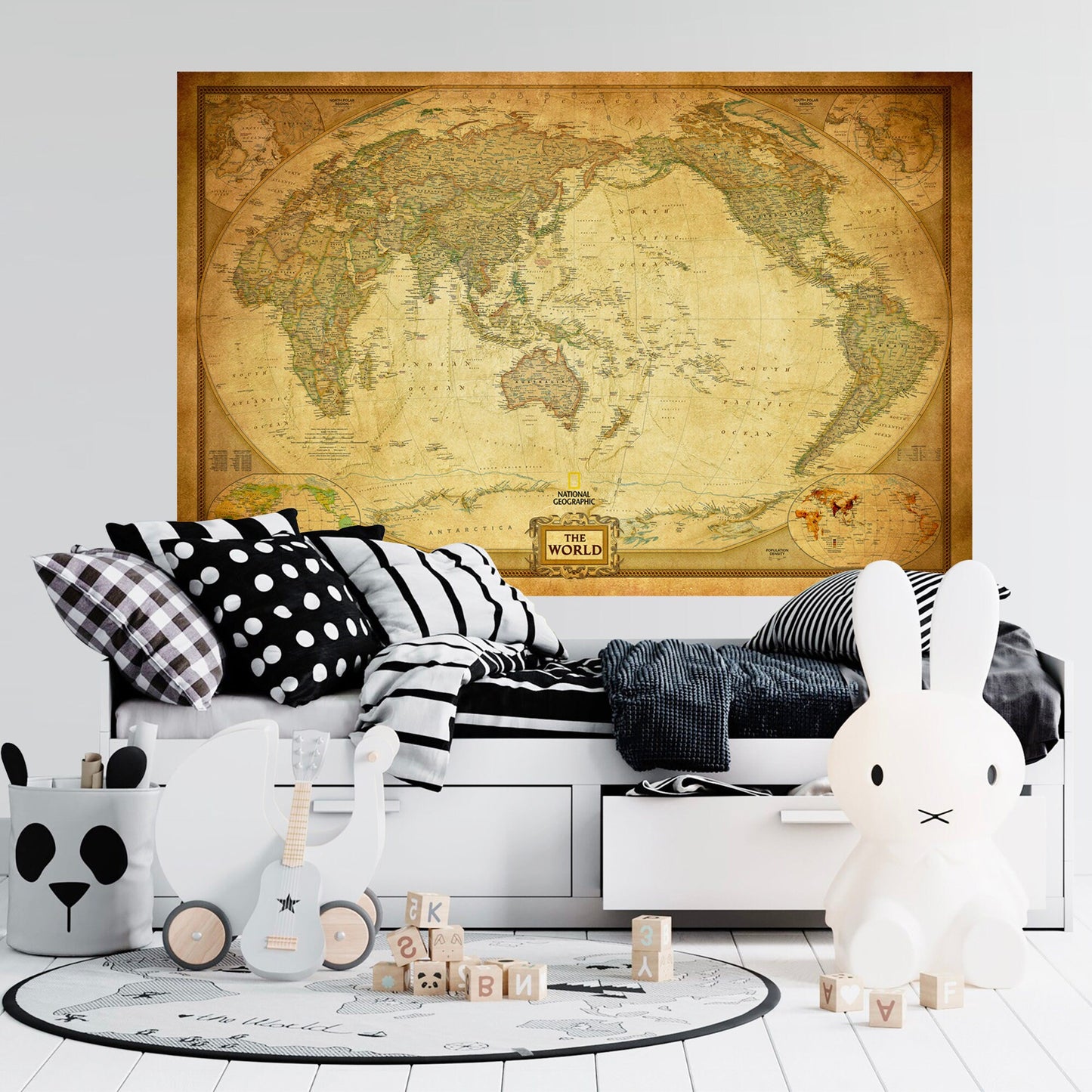 Vintage National Geographic Political World Map Fabric Wallpaper - Wall Murals - WM003