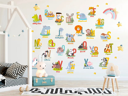 Whimsical ABC Alphabet Animals Wall Decal for Kids Room - Great gift for Alphabet Learning - BR109