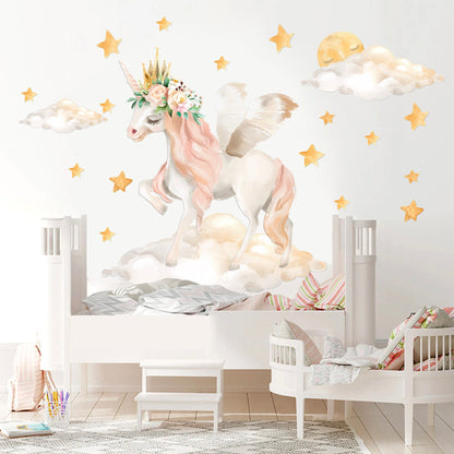 Dancing Unicorn Stroll at Starry Sky Wall Decal - Girl Room Decor - Removable Peel and Stick - BR110