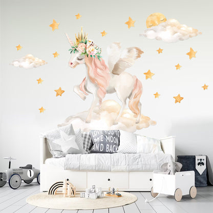 Dancing Unicorn Stroll at Starry Sky Wall Decal - Girl Room Decor - Removable Peel and Stick - BR110