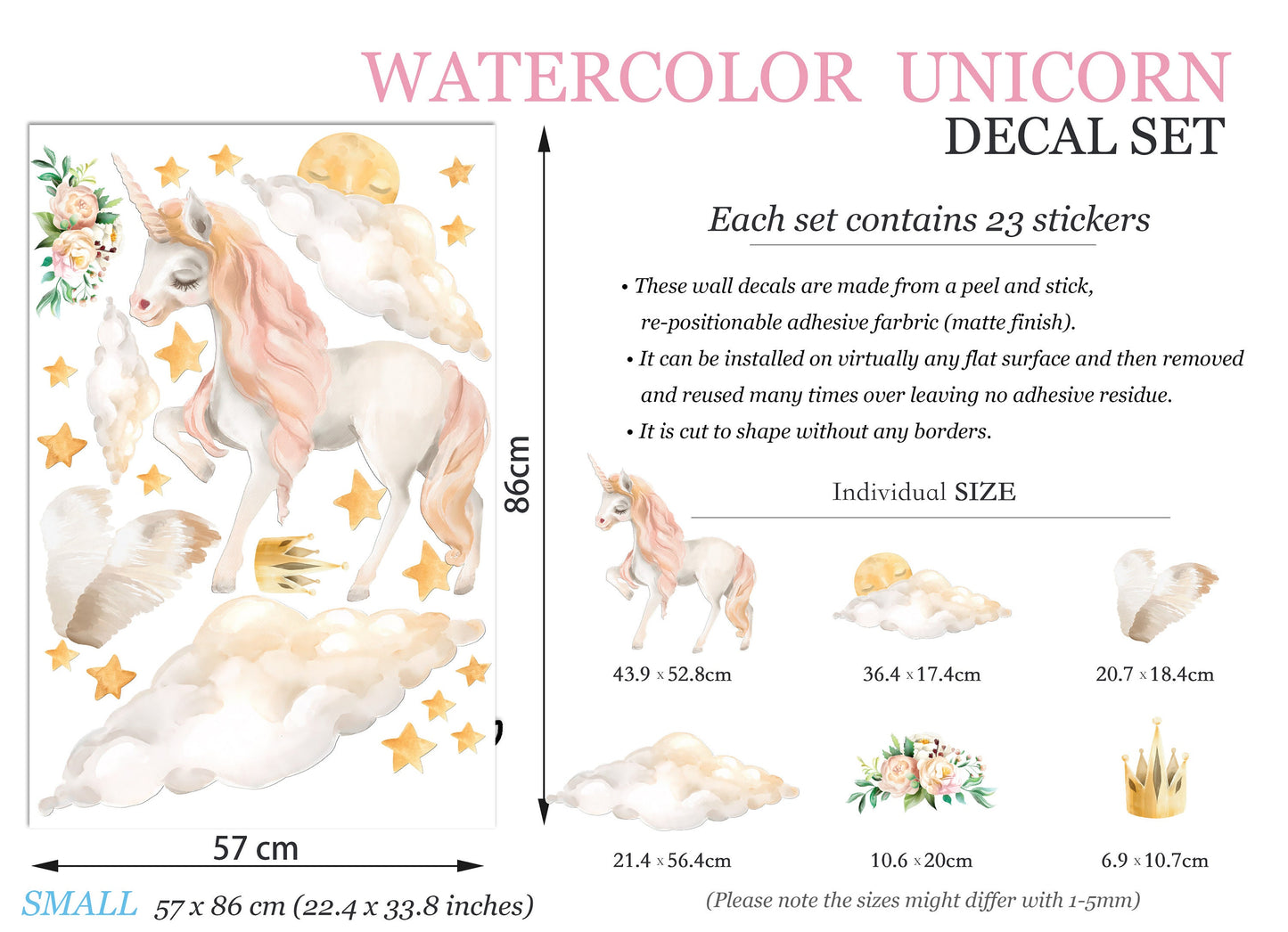 Dancing Unicorn Stroll at Starry Sky Wall Decal - Girl Room Decor - Removable Peel and Stick - BR110