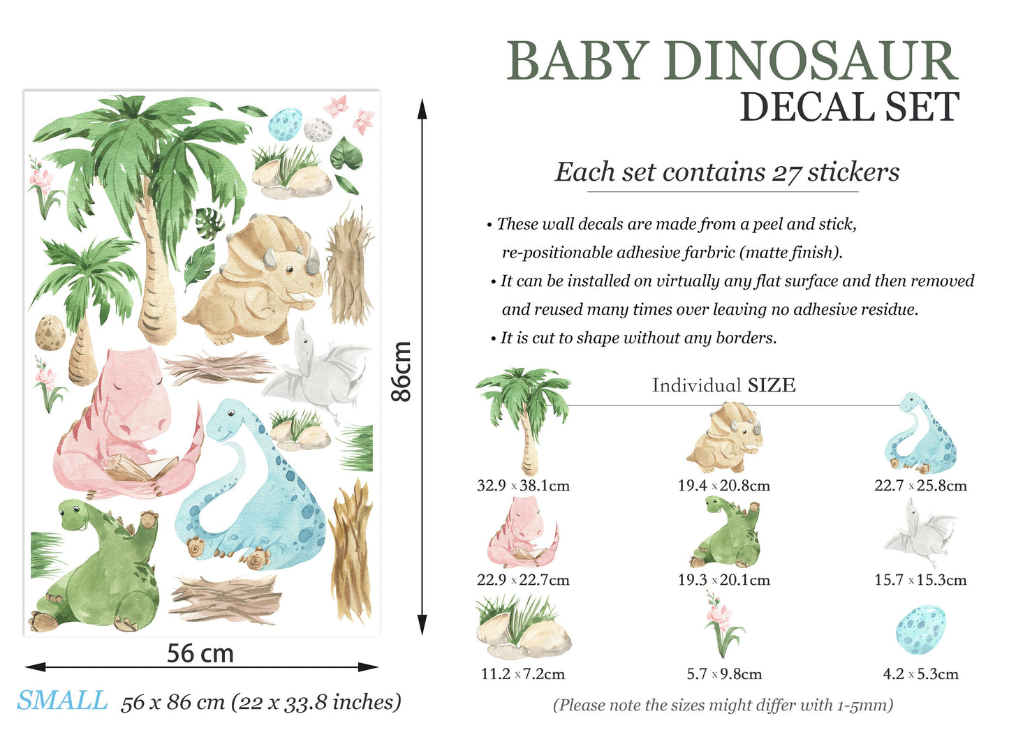 Baby Dinosaurs Resting by Palm Tree Dino Wall Decal - BR113