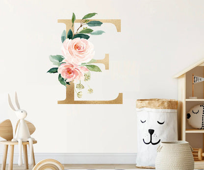 Bohemian Floral Gold Alphabet Letters Initial Wall Decal - BR116