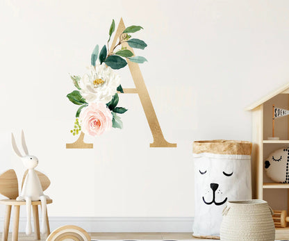 Bohemian Floral Gold Alphabet Letters Initial Wall Decal - BR116