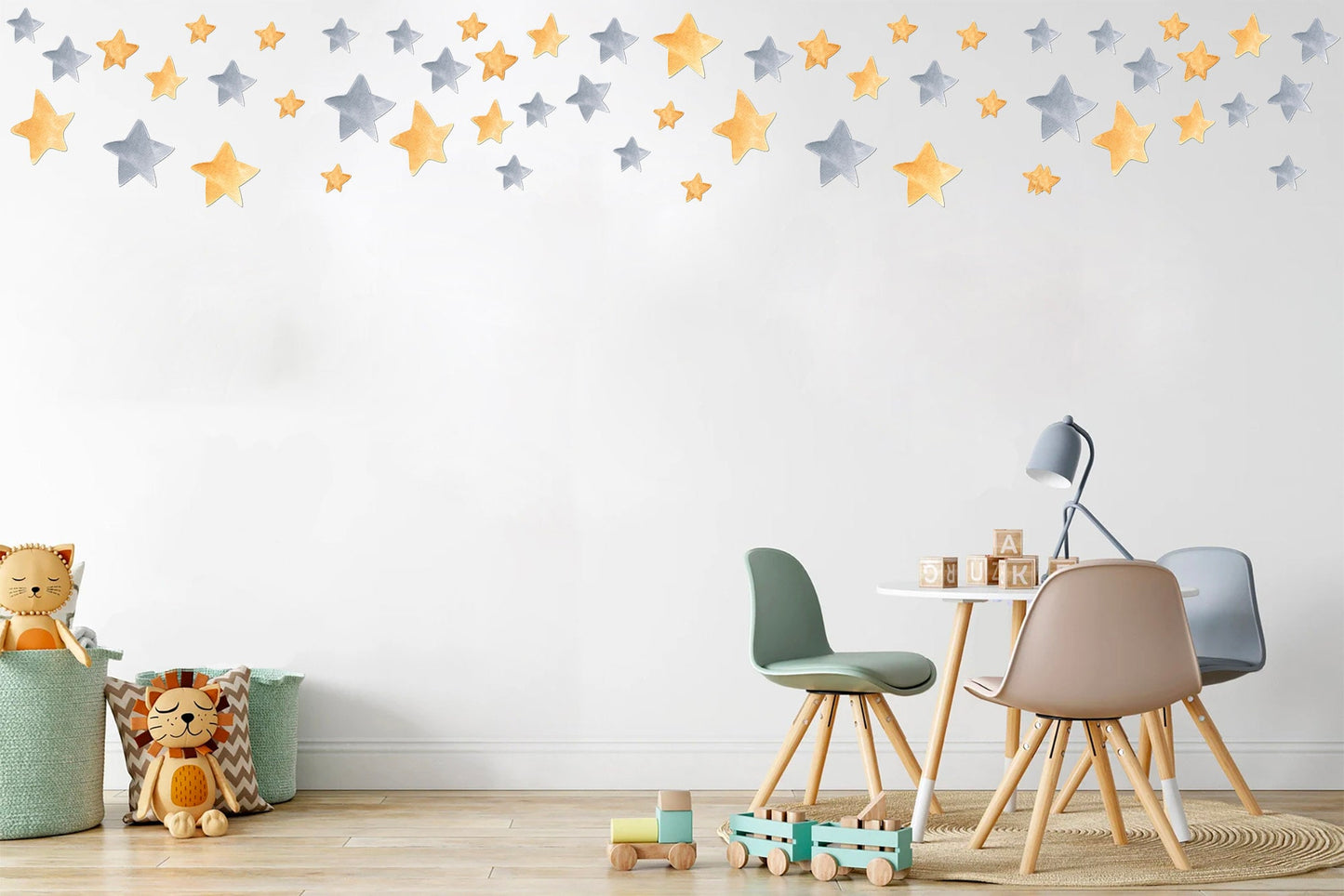 Watercolor Grey & Gold Starry Twinkling Stars Removable Wall Decal - BR123