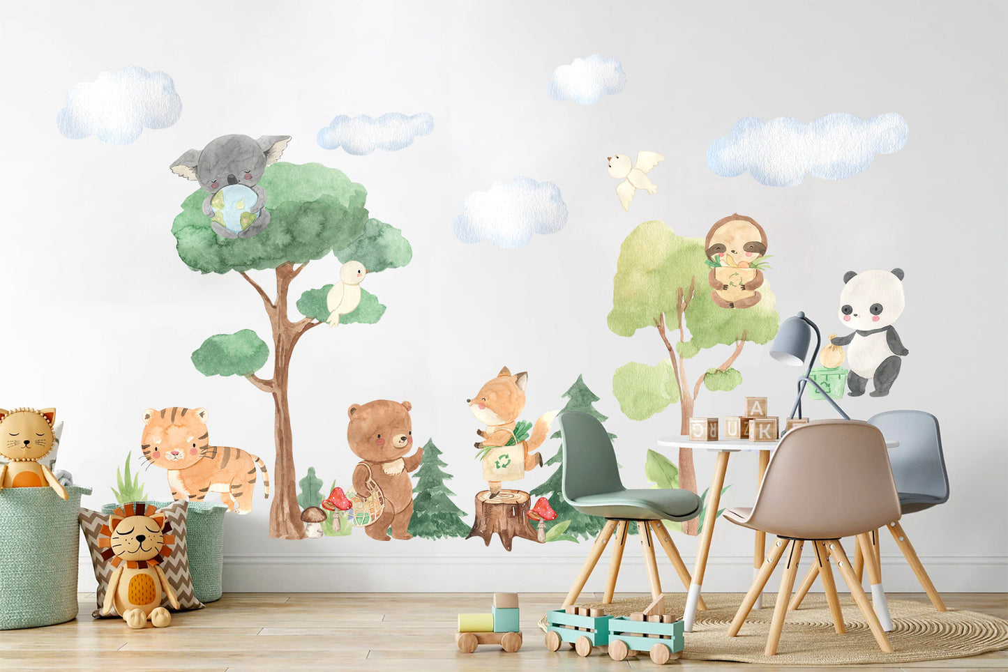 Forest Baby Animals Removable Wall Decal - Koala Sloth Fox Bear Tiger Panda - BR129