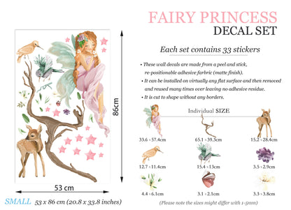 Enchanted Fairy with Deer and Stars Wall Decal - Girl Room Decor -BR133