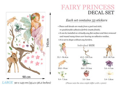 Enchanted Fairy with Deer and Stars Wall Decal - Girl Room Decor -BR133