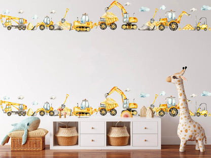 Earthmover Trilogy Truck Crane Excavator Construction Vehicle Removable Wall Decal Boy Room Decor - BR132