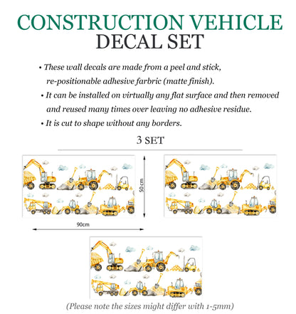 Earthmover Trilogy Truck Crane Excavator Construction Vehicle Removable Wall Decal Boy Room Decor - BR132