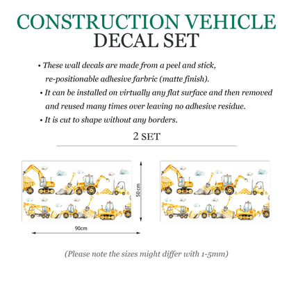 Earthmover Trilogy Truck Crane Excavator Construction Vehicle Removable Wall Decal Boy Room Decor - BR132