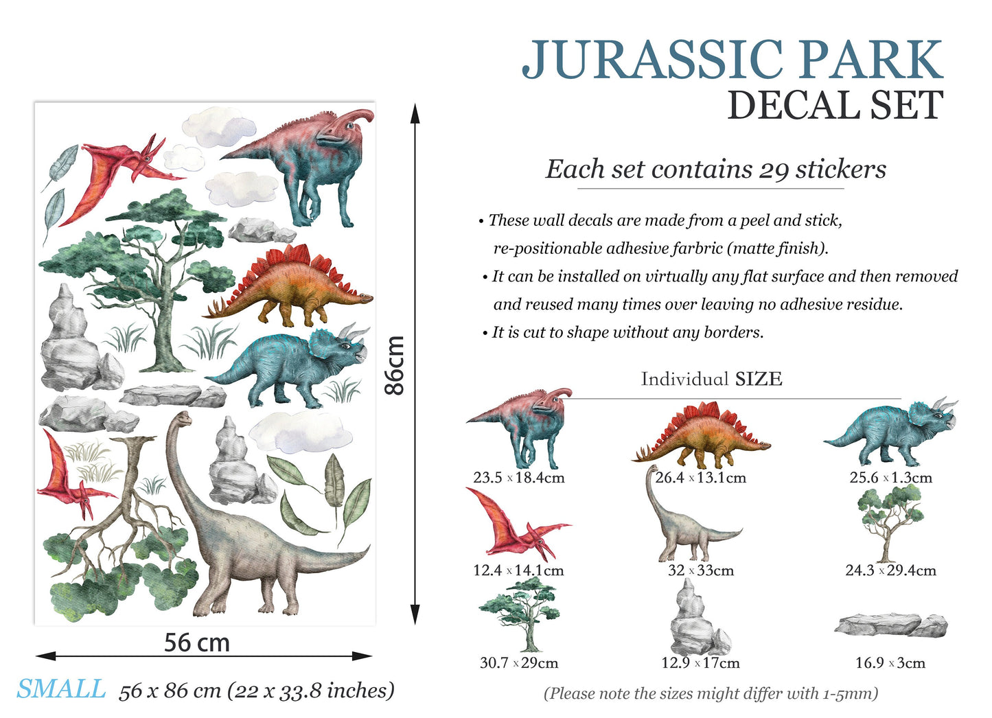 Jurassic Park Stegosaurus Brachiosaurus Triceratops Dinos Wall Decal - BR153