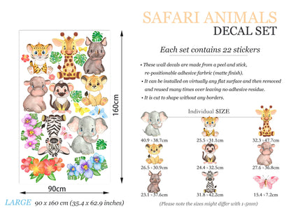 African Animal Babies Jungle Palm Wall Decal - Removable Peel and Stick - BR161