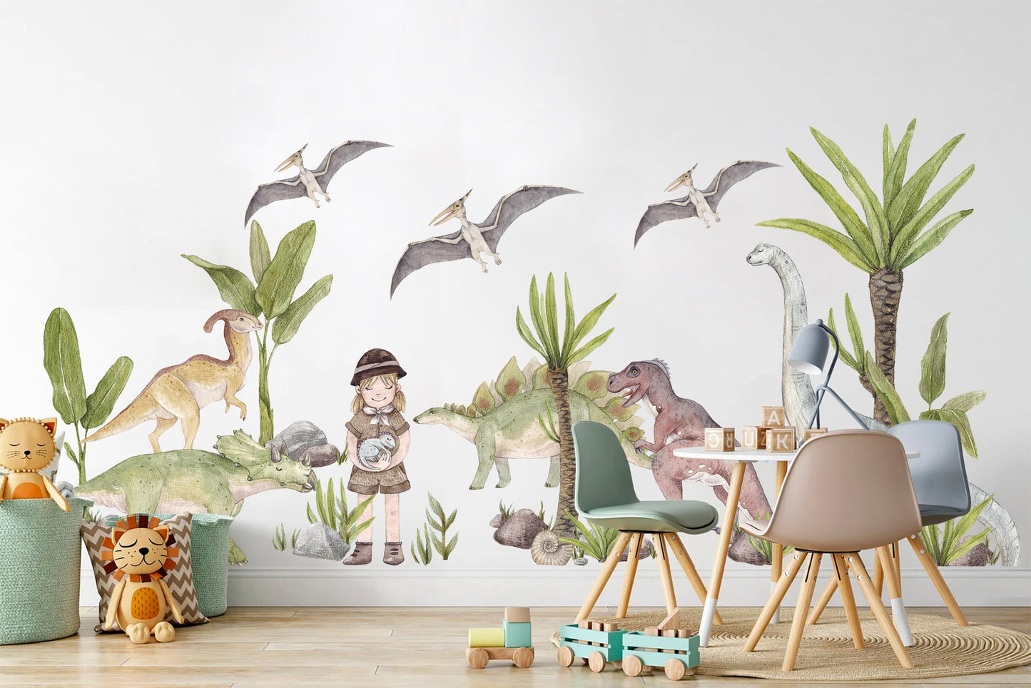 A Girl with her Dinos Friends Wall Decal - BR155