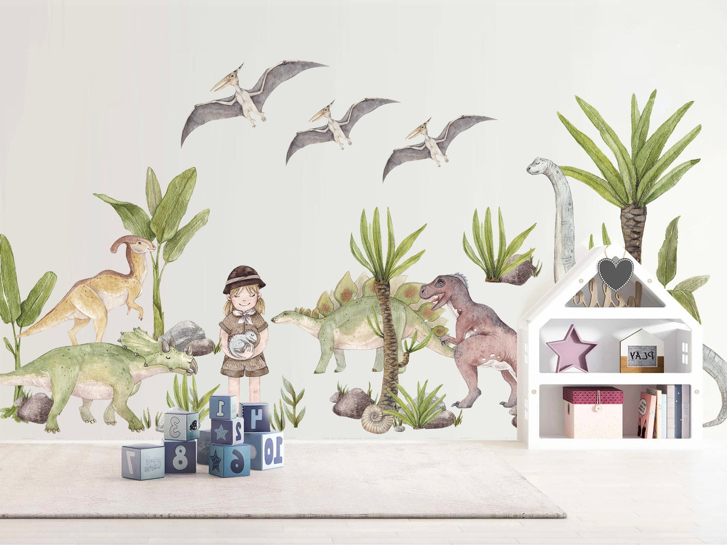 A Girl with her Dinos Friends Wall Decal - BR155