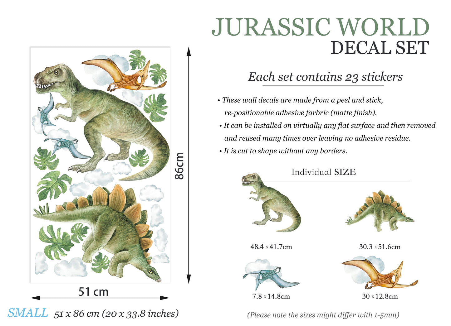 DINO Jurassic World Prehistory Dinosaurs Adventures Wall Decal - Boy's room Gift - BR165
