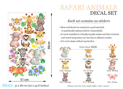 African Animal Babies Jungle Palm Wall Decal - Removable Peel and Stick - BR161