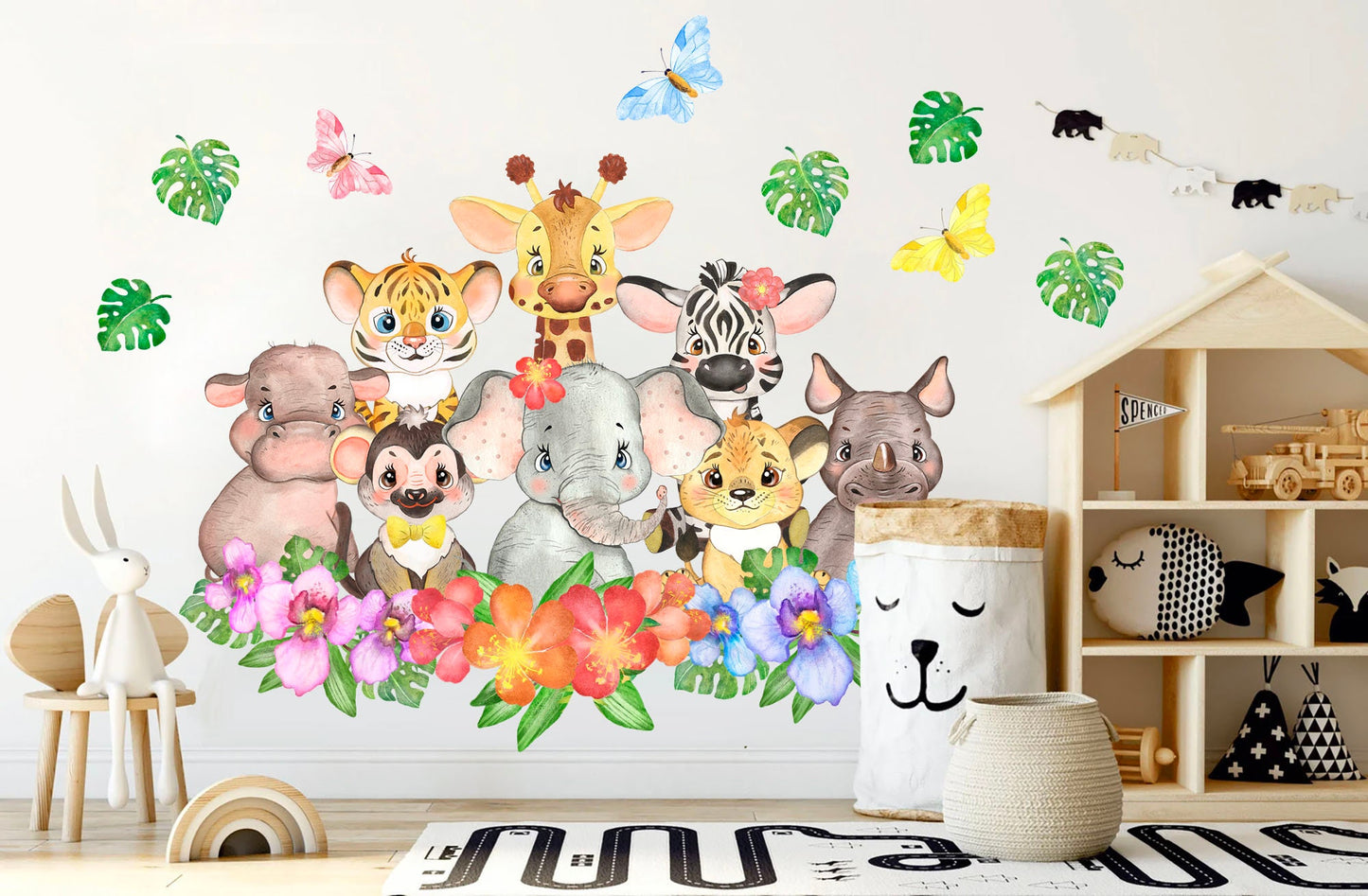 African Animal Babies Jungle Palm Wall Decal - Removable Peel and Stick - BR161