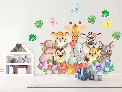 African Animal Babies Jungle Palm Wall Decal - Removable Peel and Stick - BR161