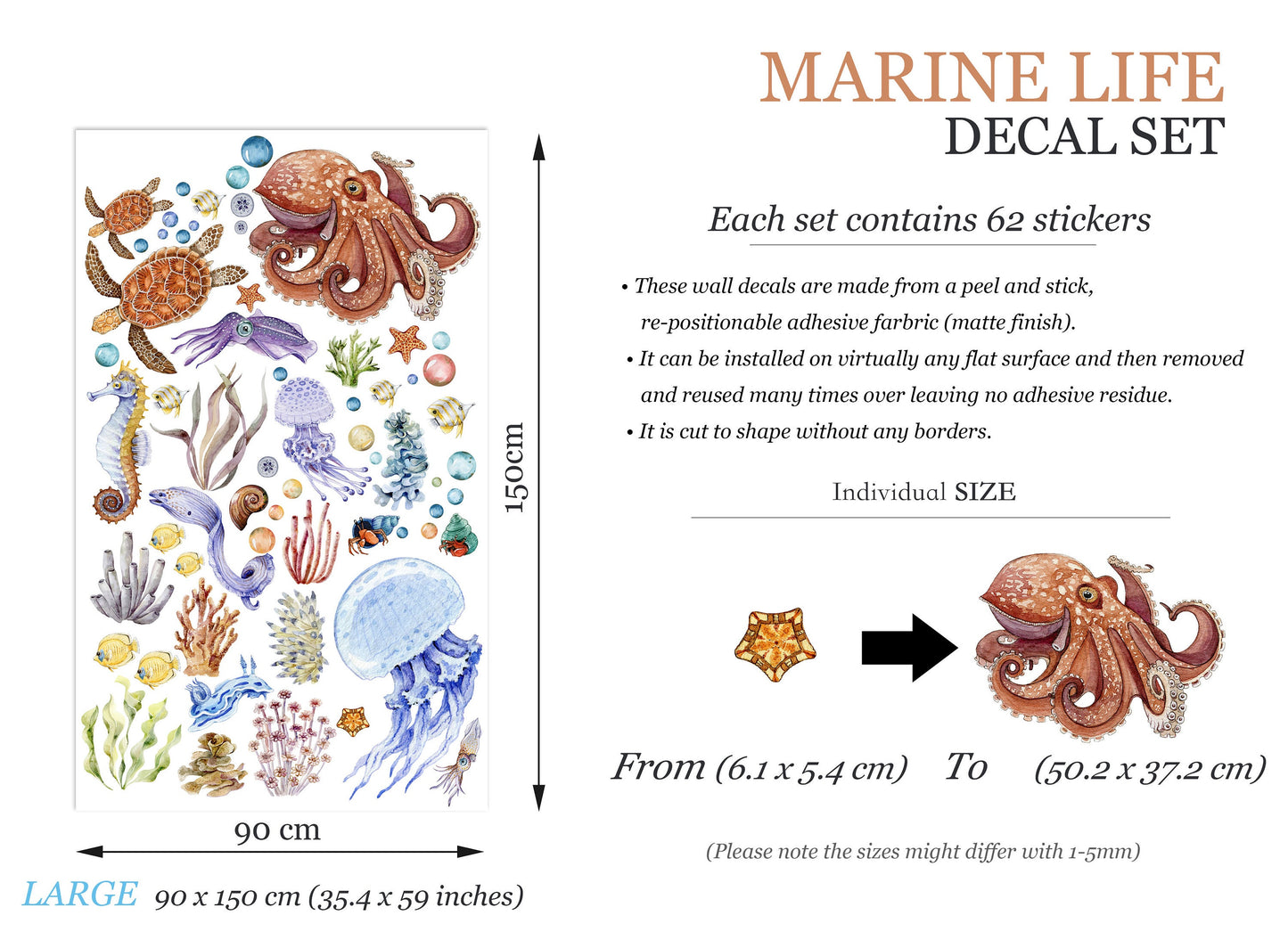 Enchanting Undersea World Cartoon Wall Decal - Whimsical Marine Creatures for Kids Room - BR174