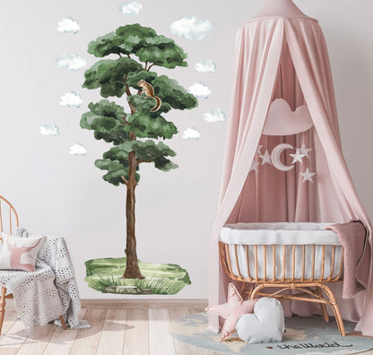 Whimsical Tree with Squirrel Wall Decal - Removable Peel and Stick - BR171