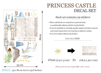 Enchanting Princess Castle Wall Decal Set - Sparkling Stars, Running Princess, and Gallant White Horse - Dreamy Room Decor for Girls - BR181