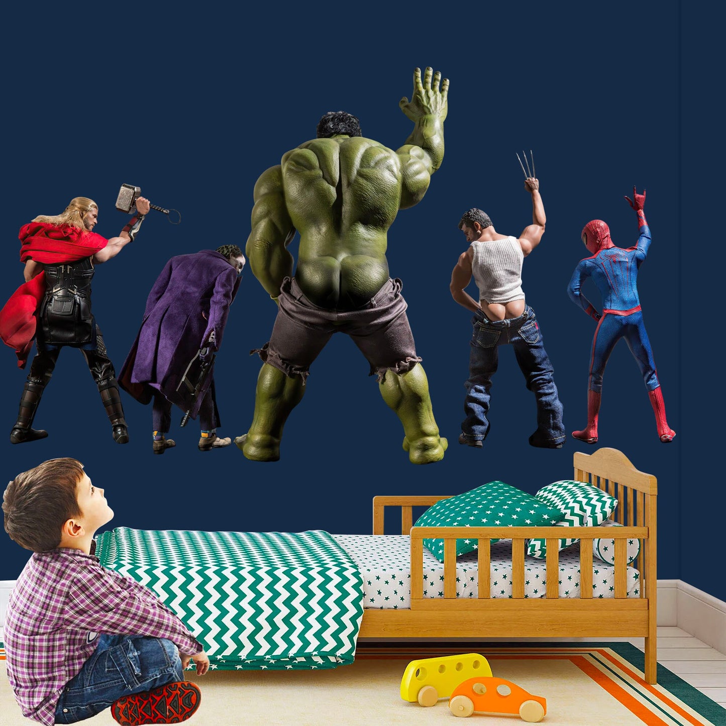 Avengers Marvel Super Heroes Pee Wall Decal - Hulk Spiderman Wolverine Thor Joker - BR193