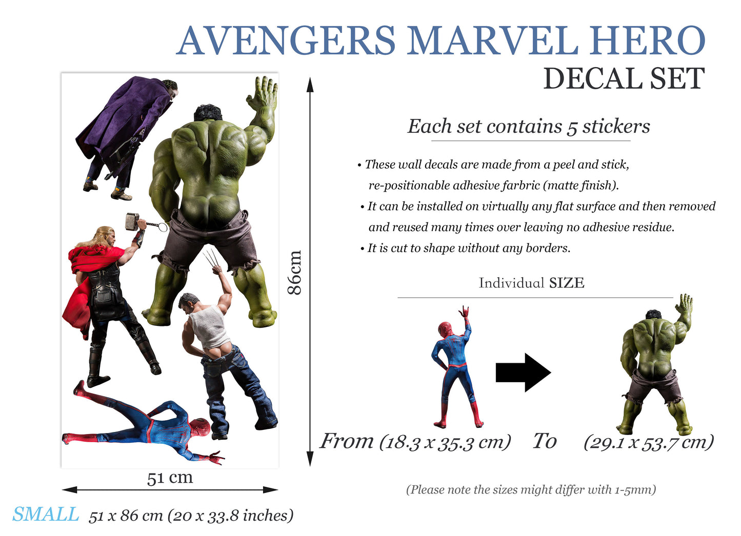 Avengers Marvel Super Heroes Pee Wall Decal - Hulk Spiderman Wolverine Thor Joker - BR193