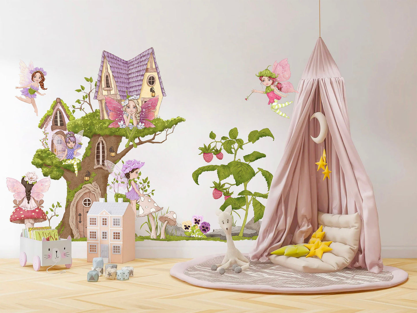 Magical Garden Fairies Wall Decal - Tree House - Girl Room Decor - BR184