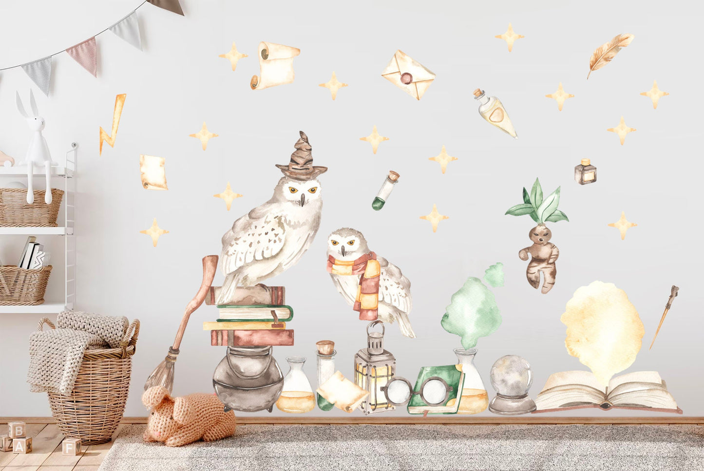 Enchanted Wizardry Wall Decals Set - School of Magic Owl Wand Potion - BR198