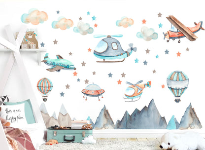 Celestial Sky Adventures: Airborne Transportation Traffic Removable Wall Decals - BR215