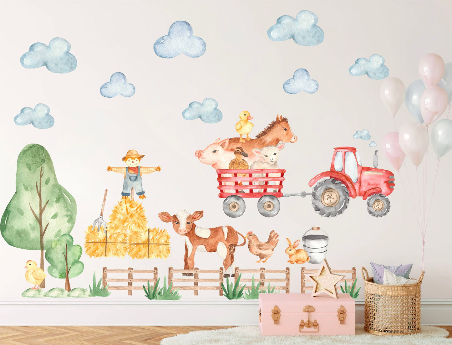Farmyard Friends Wall Decal - pig horse cow chicken sheep scarecrow Removable - BR194