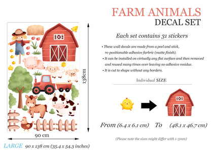 Rural Farm Life Kids Nursery Wall Decal - Baby Chicks Pig Sheep Farmhouse Cow Removable - BR195