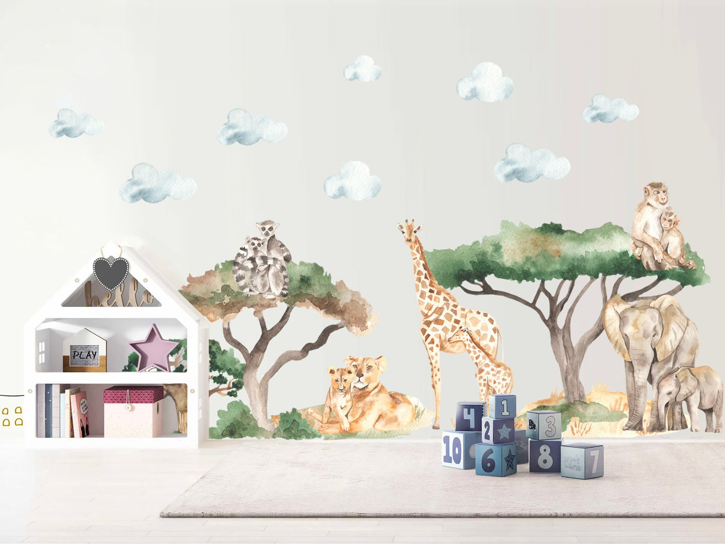 African Wildlife Parent-Child Series Wall Decal - Elephant Giraffe Lemur - Removable Peel and Stick - BR200