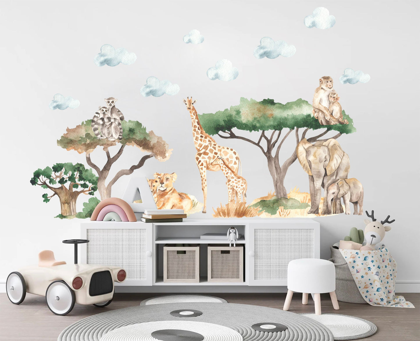 African Wildlife Parent-Child Series Wall Decal - Elephant Giraffe Lemur - Removable Peel and Stick - BR200