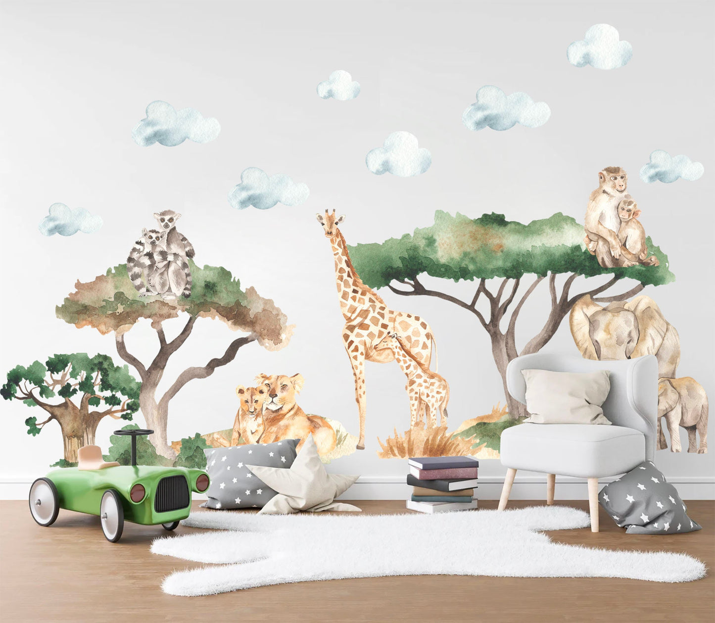 African Wildlife Parent-Child Series Wall Decal - Elephant Giraffe Lemur - Removable Peel and Stick - BR200