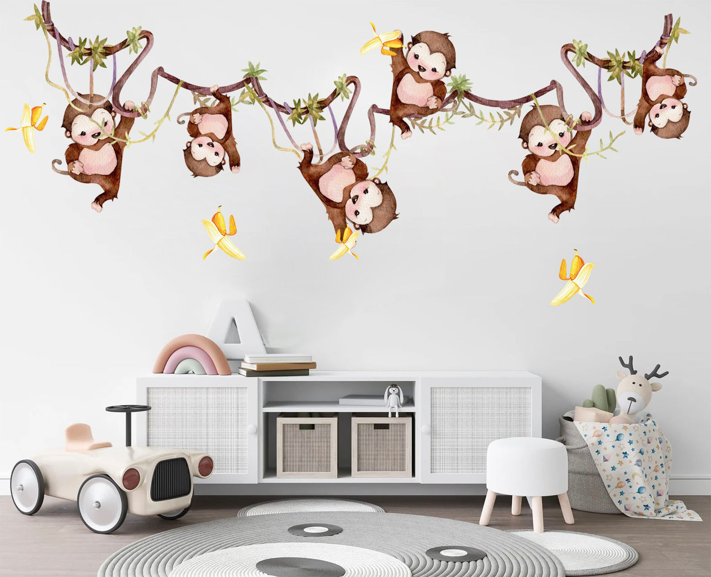 Monkey Vine Banana Picking Wall Decal - Removable Peel and Stick - BR213