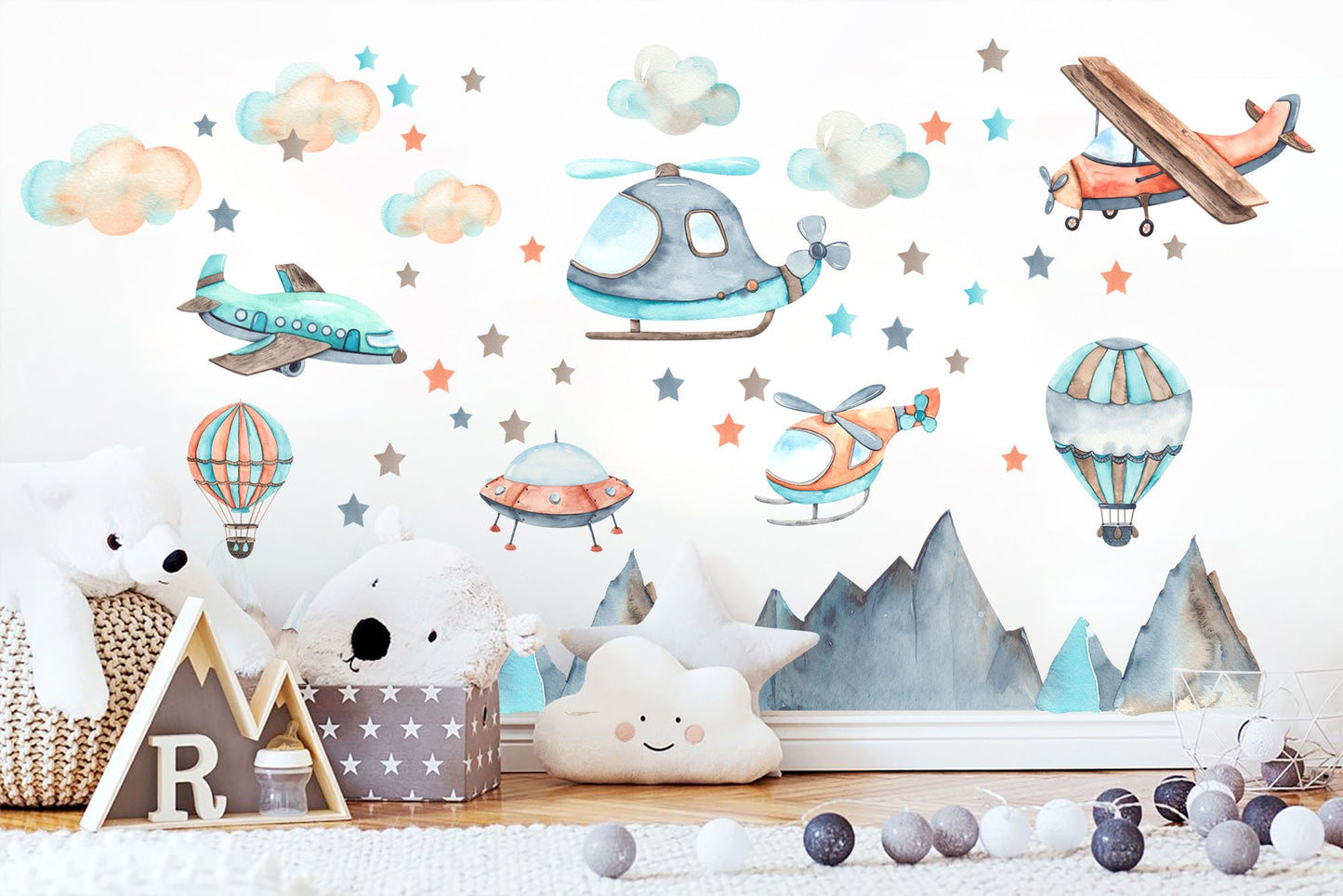 Celestial Sky Adventures: Airborne Transportation Traffic Removable Wall Decals - BR215