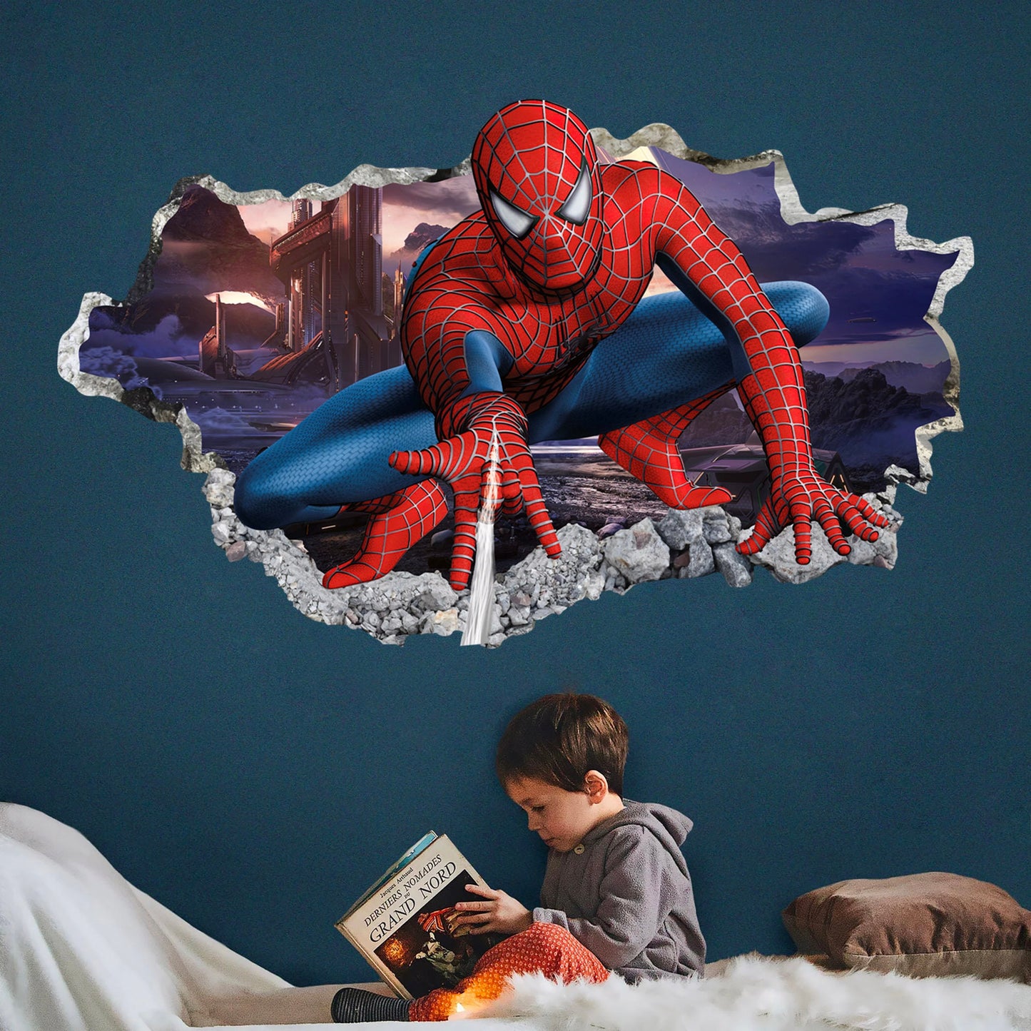 Spiderman Jump Out a Smashed Wall - Spider-man Wall Decal - BR221