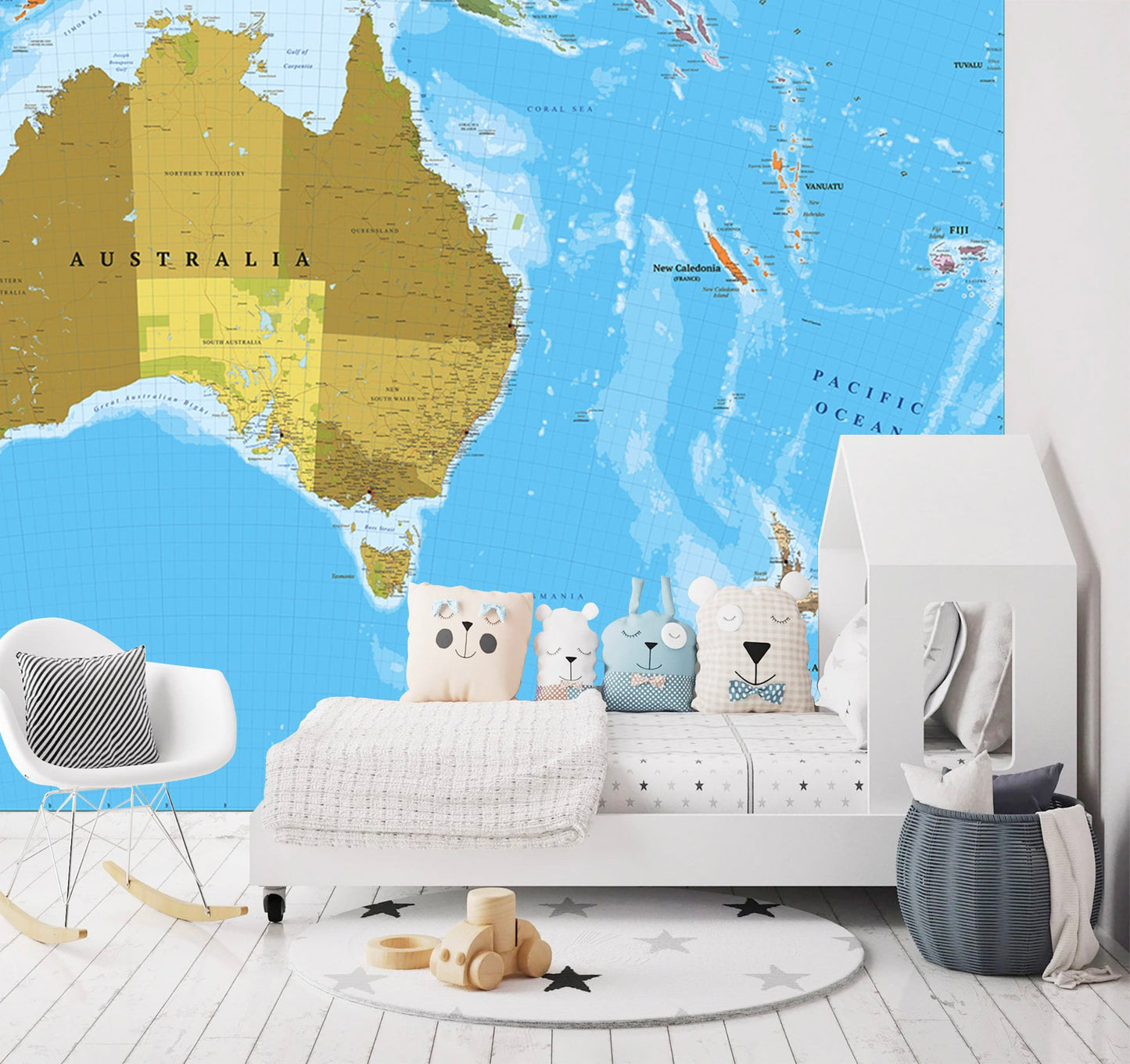 Detailed Australia New Zealand Map Wall Mural - Removable Fabric Wallpaper - WM025