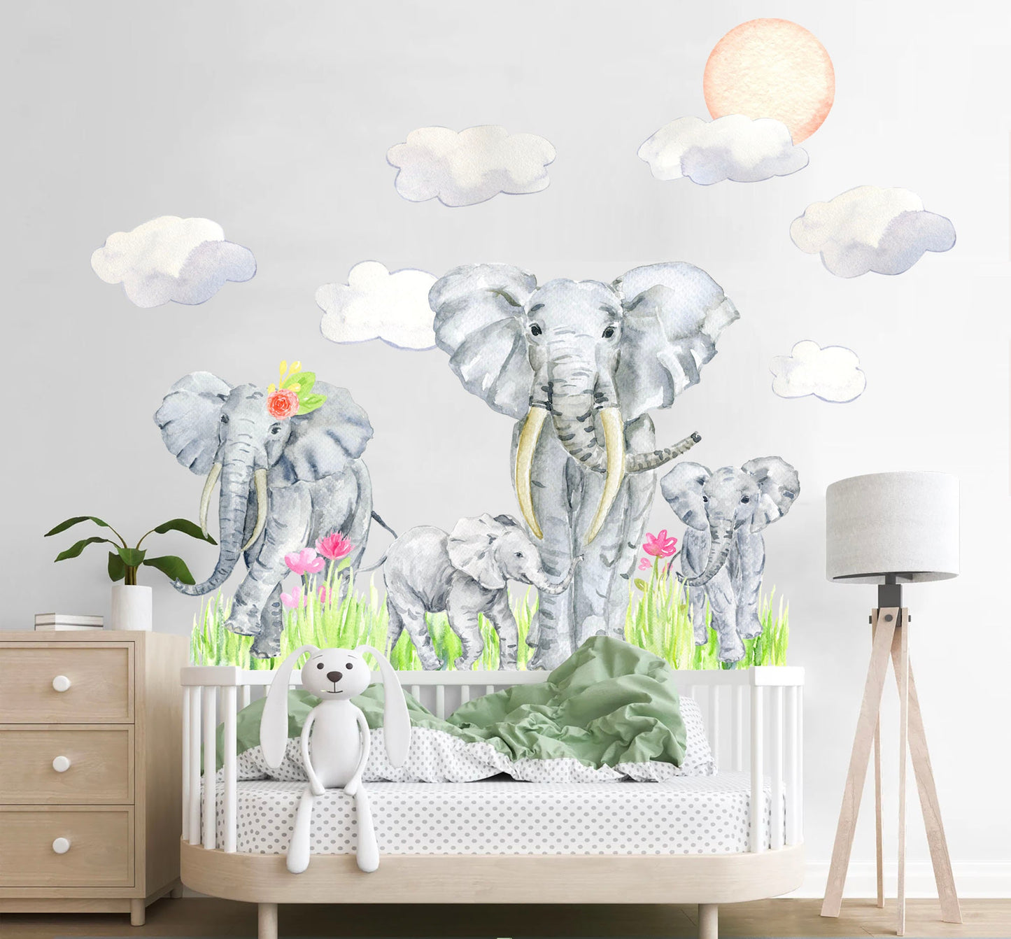 African Savanna Elephant Family Wall Decal - Removable Peel and Stick - BR250