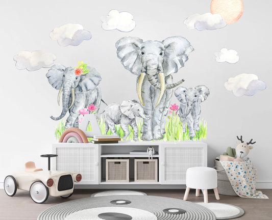 African Savanna Elephant Family Wall Decal - Removable Peel and Stick - BR250