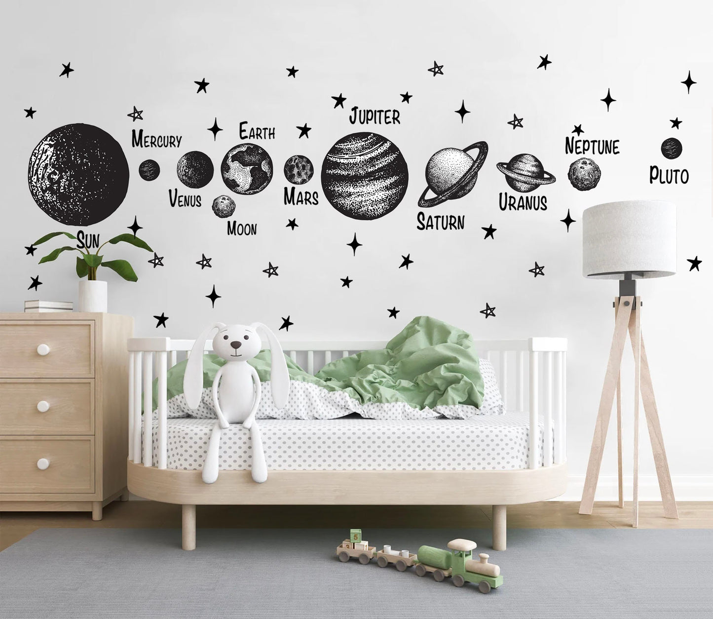 Golden Solar System Planets Space Jupiter Mars Earth Moon Remove Wall Decals - BR251