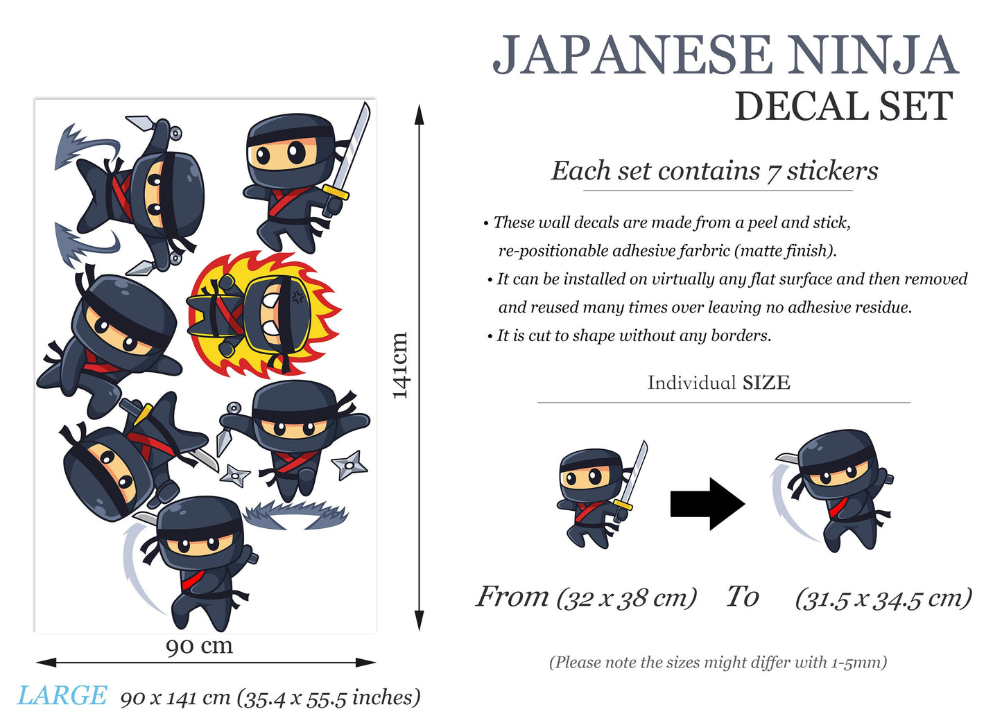 Japanese Cartoon Ninja Smashed Pose Wall Decal - Removable Peel and Stick - BR258